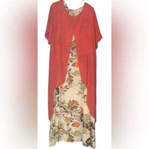 Burnt Orange Open-Front Cardigan with Floral Dress